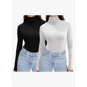 Zeagoo Womens Turtleneck Long Sleeve Shirts Soft Thermal Underwear Fall Fashion 2024 Tight Basic Layer Tops M