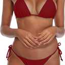SHERRYLO Thong Bikini Swimsuit for Women Brazilian String Bikinis Thongs Bottom Triangle Top Bathing Suits Sexy Swimsuits (Large, 22001-wine Red)