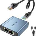 MT-VIKI Ethernet Splitter 1 to 2 High Speed 1000Mbps, Gigabit Dual RJ45 Splitter Adapter for Cat5/5e/6/7/8 Cable [Aluminum Case with Power Cable]