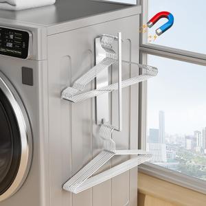 Hanger Organizer Magnetic Hanger Holder for Washing Machine Laundry Room Organization,Clothes Hangers Stacker Coat Hanger Stacker Stand Rack for Adult Kids Velvet Pants Hangers Storage (1 Pack, White)