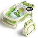 Baby Bathtub, Collapsible Newborn Bathtub for Infant to Toddler 0-24 Months with Soft Cushion and Thermometer,Portable Travel Newborn Tub with No-Slip Feet, Baby Shower Gifts,Green