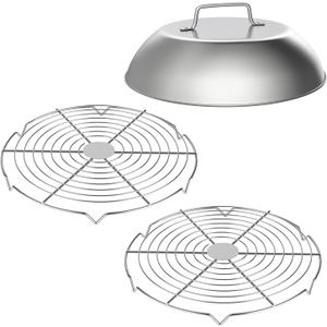 SafBbcue 3 Sets Flat top Grill Accessories 12" Round Melting Dome Wire Rack for Blackstone for Big Green Egg for Nexgrill for Camp Chef Grills, Stainless Steel Dome Cover & Grill Rack