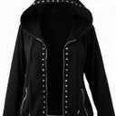 BEAUDRM Women's Plus Size Rivet Studded Hoodies Y2k Gothic Grunge Punk Zip Up Long Sleeve Sweatshirt Jacket Streetwear 2XL