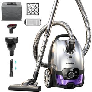 Aspiron Canister Vacuum,1700W/45KPA Bagged Vacuum Cleaner,Easy to Push