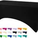 BDDC Table Covers for 6 Foot Tables, Black Washable and Wrinkle Resistant Stretch Tablecloths Rectangle 6ft for Events, Wedding, Banquets, Parties
