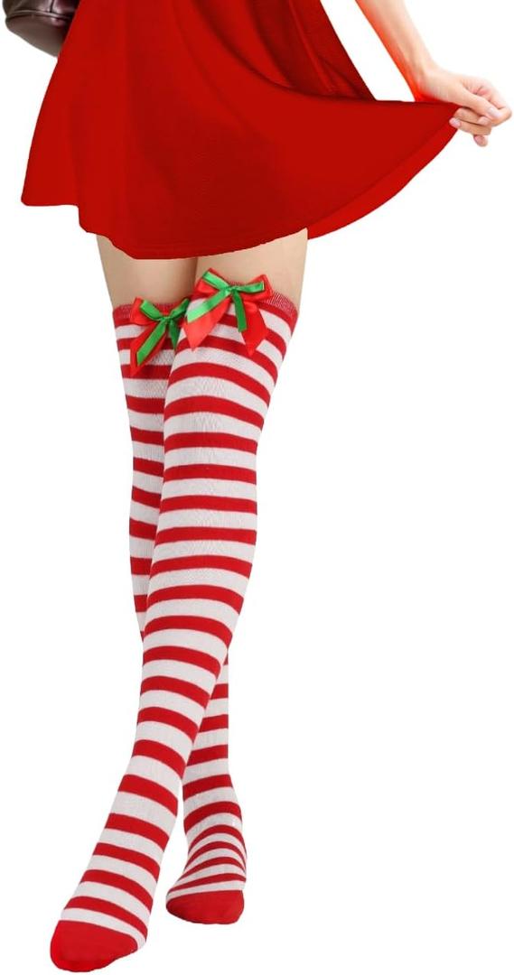 Holiday Hero Christmas Knee-High Socks, one pair, fits size 4-10, Sexy Stockings, Holiday Socks, Christmas Socks (Large, Red & White Stripes)