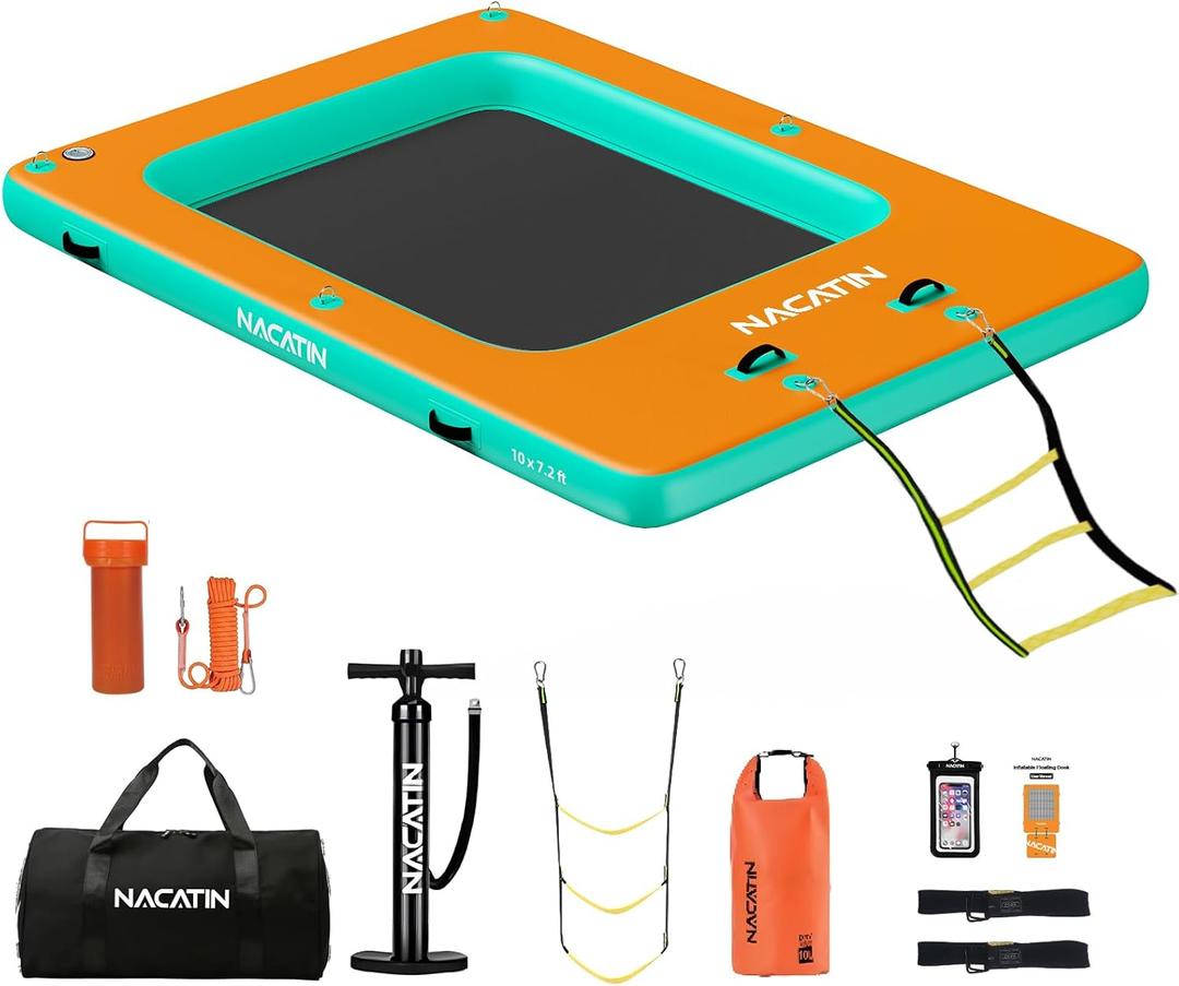 Inflatable Floating Dock, Portable Inflatable Island Platform, with Air Pump, Repair Kit & Carry Bag, Inflatable Dock Platform for Swimming, Lake, Pool, Beach (10FT x 7.2FT)