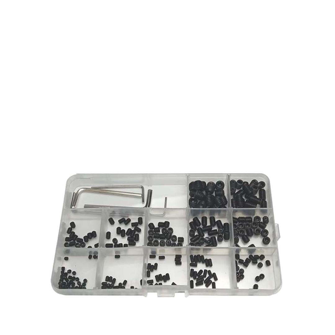 M3/M4/M5/M6/M8 Black Socket Hex Thread Iron PCB Assortment Grub Screws Bolt Assortment kit Cup Point Fastener Wrench