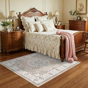 Washable 5x5 Square Area Rugs: Indoor Non-Slip Entryway Kitchen Rugs Oriental Stain-Resistant Bathroom Laundry Floor Mat Water Resistant Light Weight Carpet for Living Room Bedroom Nursery(5x5,Beige)
