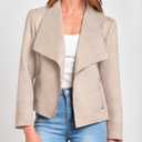 KIRUNDO Women's Faux Leather Suede Jacket 2024 Fall Fashion Light Long Sleeve Cropped Jacket Coats with Pockets(Beige Apricot, Medium)