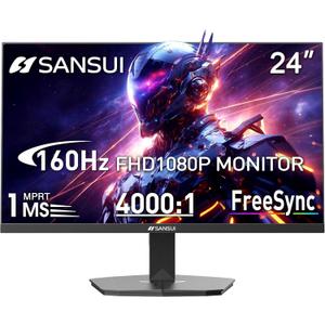 SANSUI 24" 1ms 160Hz Gaming Monitor, FHD 1080P Computer Screen, FreeSync Sync, 4000:1 Contrast, 110% sRGB, HDMI & DP Ports, VESA Mount, HDMI Cable Included (Black)