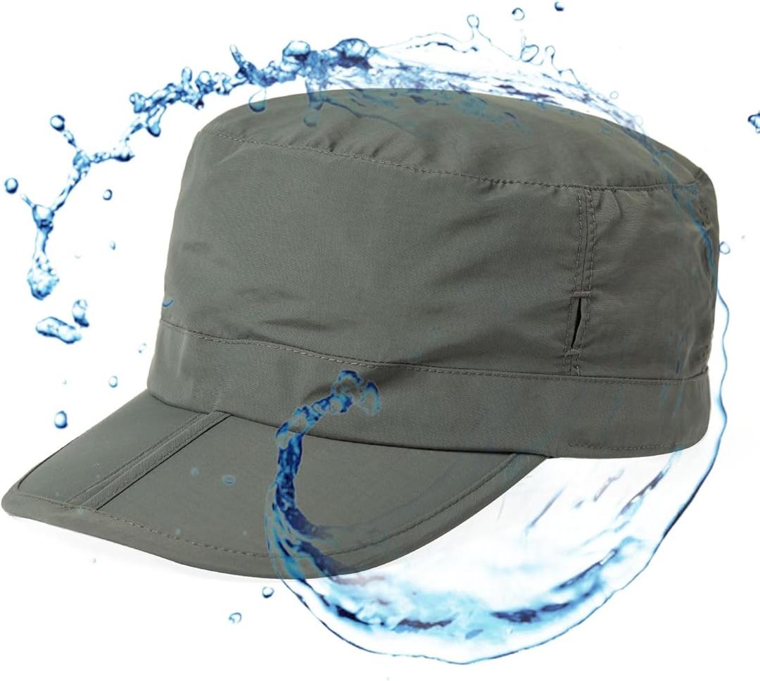 TOP-EX Men's Waterproof Army Hat - Foldable Brim Cadet Cap for Golf, Running, Outdoor Dad Military Caps, Light Gray XL XXL Extra Large Big Head Oversize