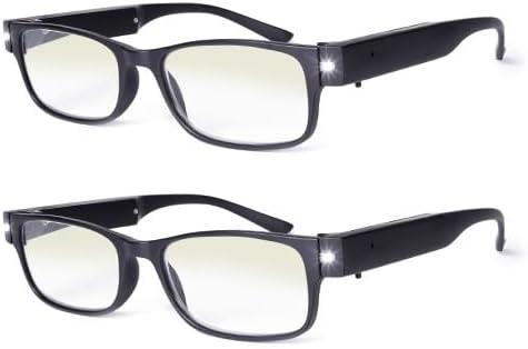 OKH Lighted Up Reading Glasses Rechargeable Bright LED Readers with Rechargeable Lights for Women Men (Rectangle-black-2pcs)