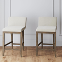 Nathan James Gracie Modern Counter Height Bar Stool with Back, Counter Stool Upholstered Chair with Natural Textured Linen and Brushed Wooden Legs, Cream Boucle/Dark Brown, Set of 2