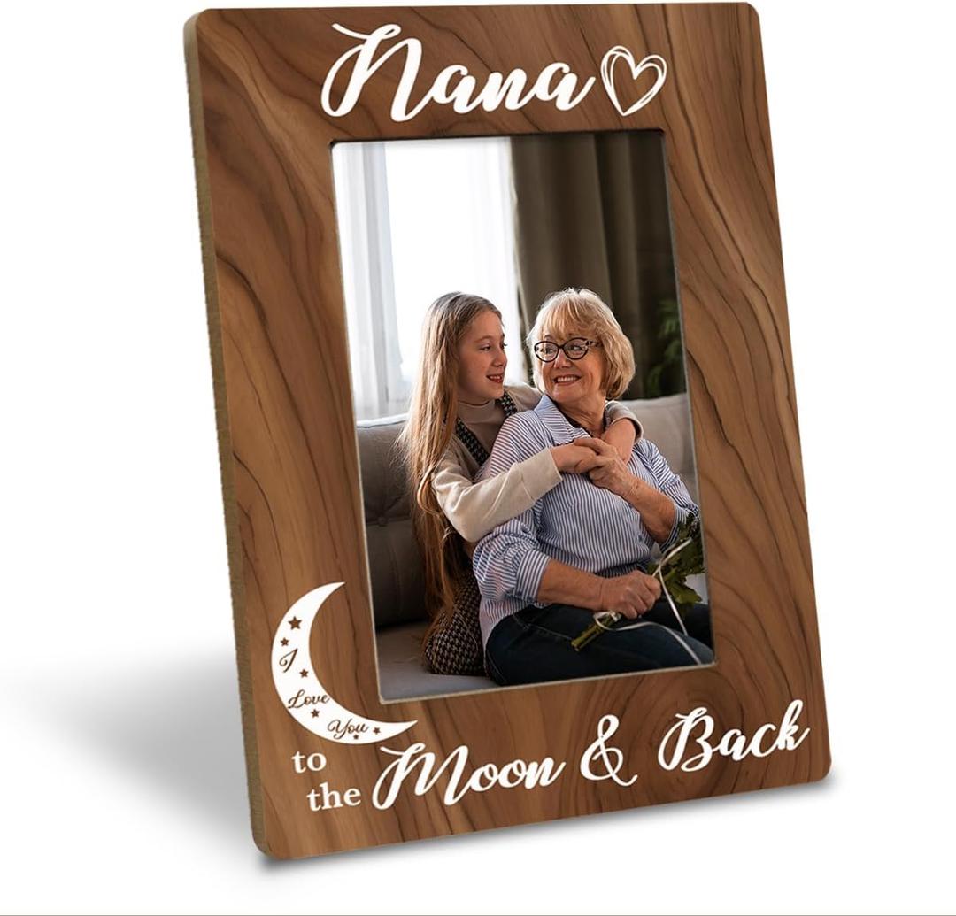 Nana Gift, Mother's Day Gift for Nana Grandma Mom, Nana I Love You to The Moon and Back Photo Frame, Holds 4 x 6 Inch Photo, Farmhouse Wooden Picture Frame Gift, Beautiful Nana Photo Frame Gift