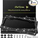 2 Pack Bling License Plate Frames, Sparkly Rhinestone Diamond Car License Plate Cover for Women, Stainless Steel Car Accessories with Glitter Crystal Caps (Black)