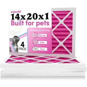 Colorfil 14x20x1 Air Filter (4-Pack) | Made in the USA | Color Changing | Remove Cat and Dog Odor | MERV 8 for Pet Hair Dander and Dust | 13.5"x19.5"x0.75" Exact Size