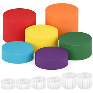 6 Pack Cylinder Cake Stand with Covers Acrylic & Cardboard Foldable Cake Stand Buffet Risers Catering Displays & Food Stands Heavy-duty Rainbow Color Riser Columns(Colorful)