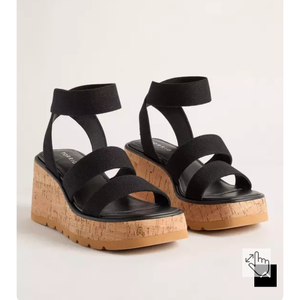 SM New York Triple Band Stretch Wedge (WW), Black,size 9