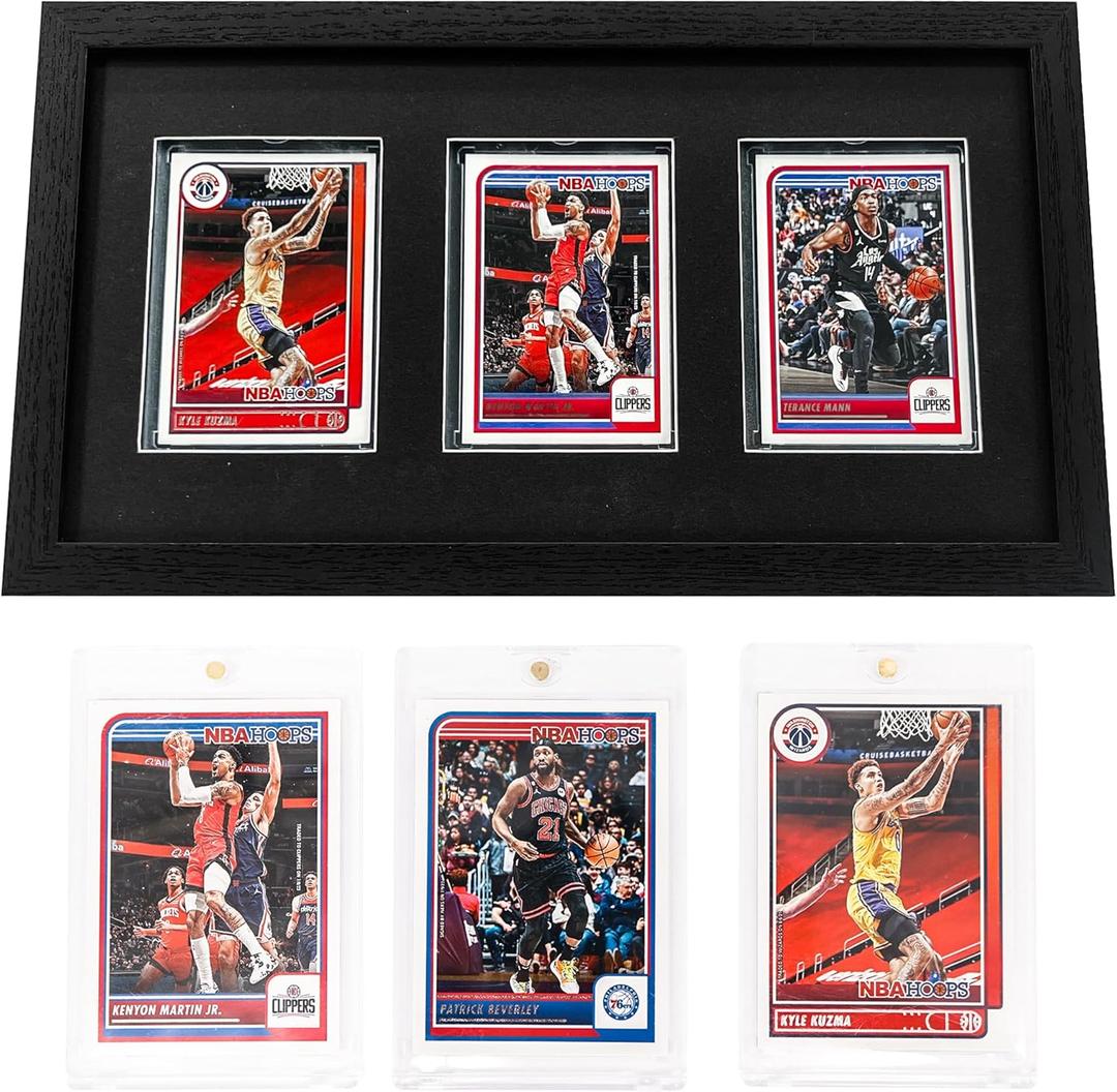 FramePro Trading Card Display Frame for 3 Standard Cards with Real Glass, Sports Collect Holder for Baseball Basketball Football Hocky Cards