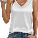 LILLUSORY Women Silk Satin Tank Top V Neck Summer Blouse Sleeveless Shirt Business Casual Dressy Outfit Vacation Clothes, Size: L