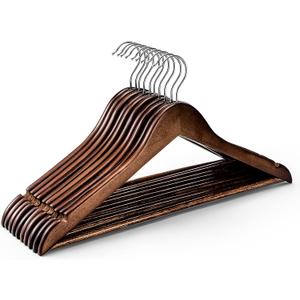 HOUSE DAY Wooden Hangers 10 Pack, Heavy Duty Wood Coat Hangers for Closet, Smooth Finish Wooden Suit Hanger with Non Slip Pants Bar, Sturdy Wood Clothes Hanger, Walnut