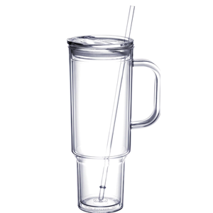 MEWAY 40 oz Acrylic Tumbler with Handle and Straw Lid，Double Wall Vacuum Reusable plastic Water Bottle Travel Mug Cup，Classic Tumblers Cupholder Friendly (1 Pack)