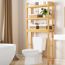 Smiry Over The Toilet Storage Cabinet, 3-Tier Bamboo Bathroom Organizers with Adjustable Shelf & 4 Hooks, Space Saving Shelf Rack for Bathrooms, Laundry Room, Balcony, Black