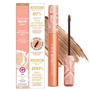 Grande Cosmetics GrandeBROW 2-in-1 Tinted Brow Gel + Brow Enhancing Serum for Thicker & Darker-Looking Eyebrows, Shape & Fill Brows, Long Wear, with Castor Oil & Mini Fibers (0.12 Fl Oz (Pack of 1), Light)