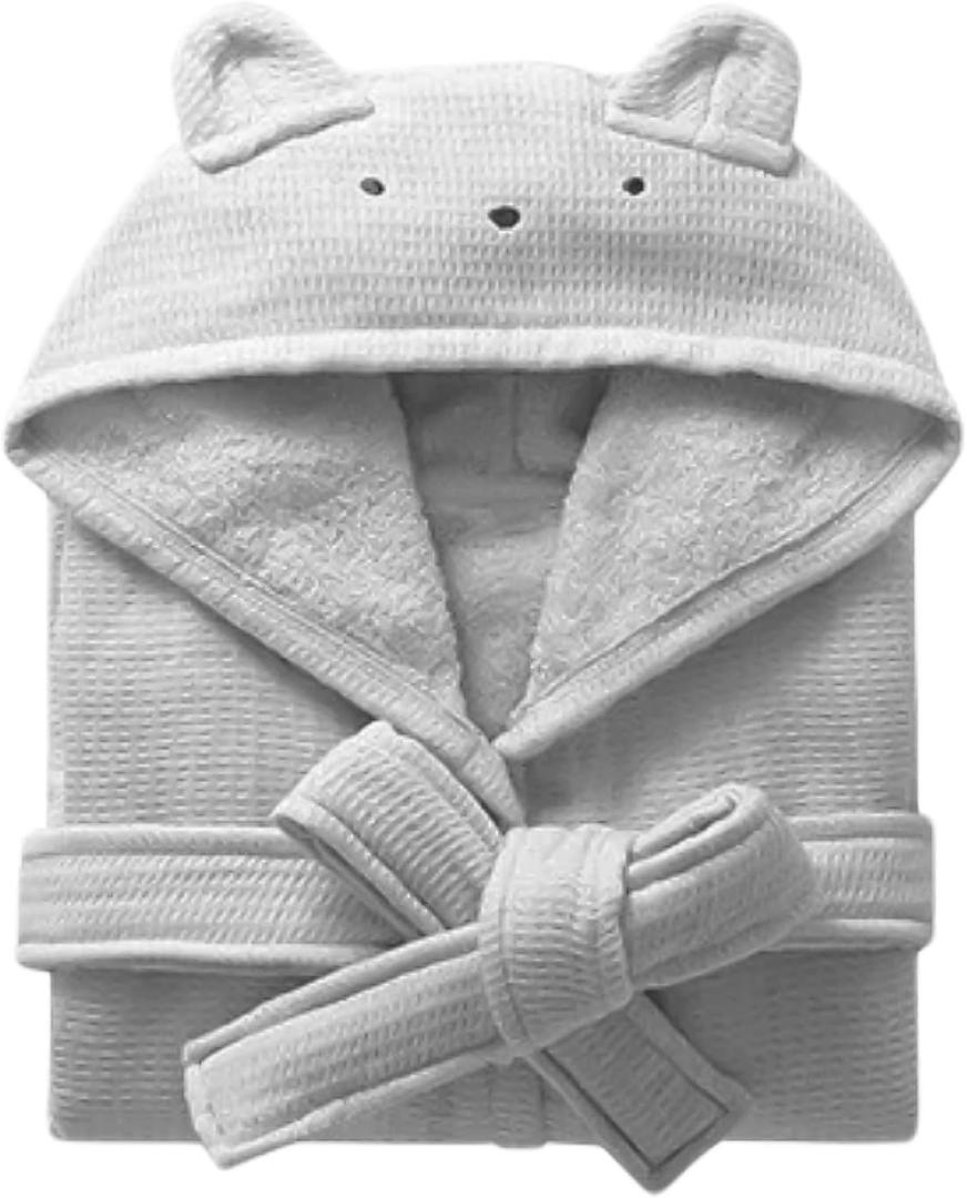 Kids Hooded Bathrobe 100% Cotton Pajama Robe, Boys and Girls Soft Towel Morning Gown, 2-12 Spa Toddler Long Bathrobe