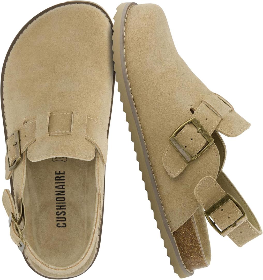 CUSHIONAIRE Brooklyn Suede Womens Slides Comfortable Clog Mules with Adjustable Buckles Summer Shoes for Women 11M