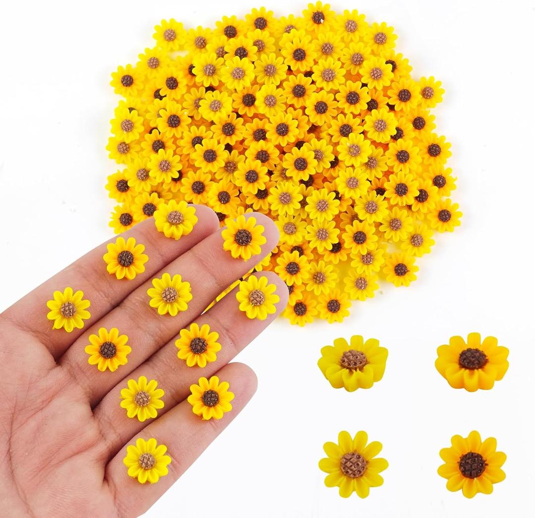 200 Pieces Tiny Sunflower for Crafts Dollhouse Miniatures Resin Mini Things Decor for Fairy Garden Micro Landscaping Decoration