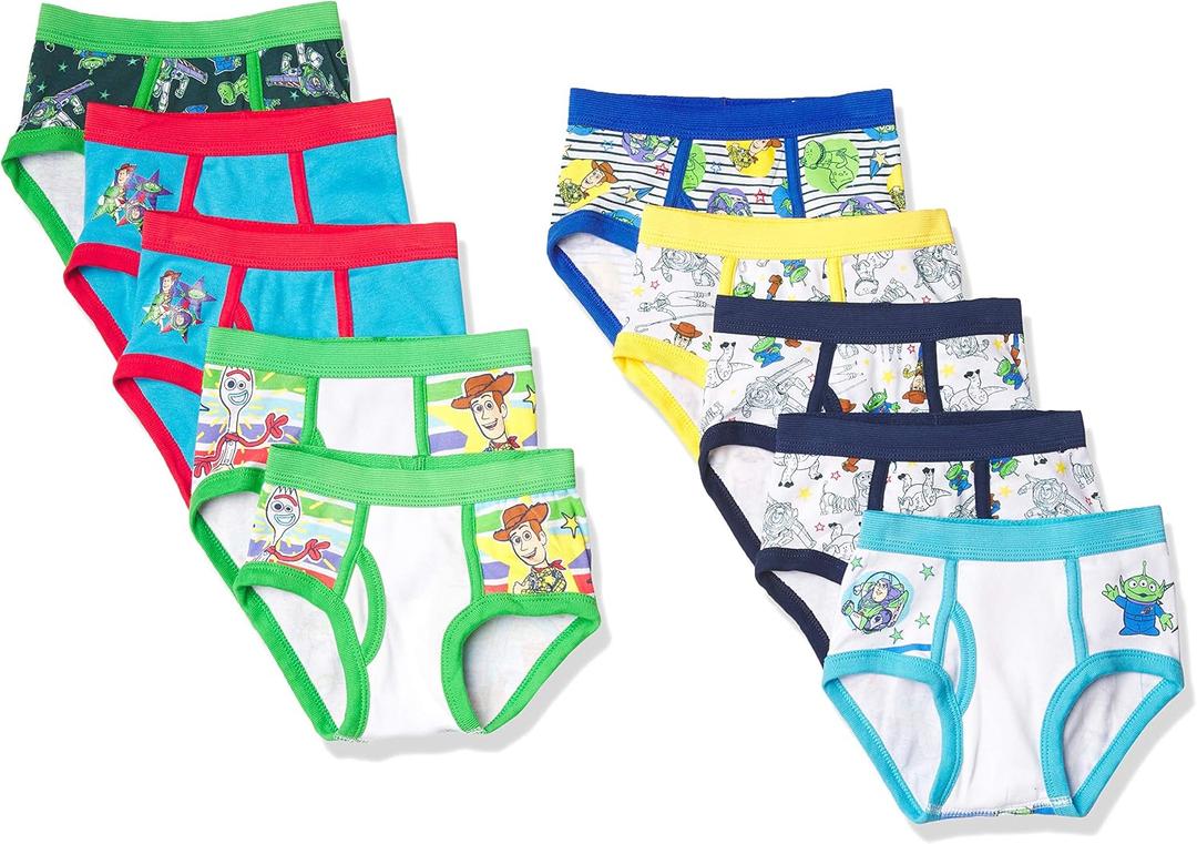 Disney Boys' Pixar Toy Story 100% Cotton Brief Multipacks With Woody, Buzz, Rex, Forky and More in Sizes 2-3T