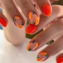 Summer Press on Nails Short Oval Fake Nails with Fruit Designs Cute Nails Press ons Glossy Glue on Nails Orange Full Cover Acrylic Nails Artificial Stick on Nails for Women 24Pcs