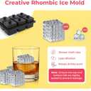 Large Ice Cube Tray with Lid 2inch,Reusable Ice Cube Trays for Freezer,Food-Grade Silicone Ice Trays for Freezer Cube Molds for Cocktail,Whiskey,Meal Prep,Stackable Flexible Icetray (Rhomboid Square)