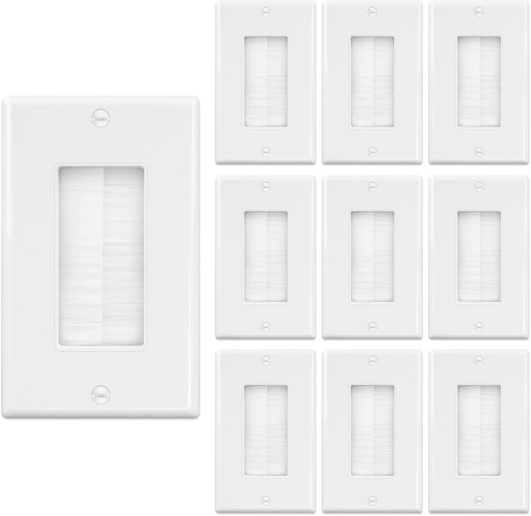 iwillink Brush Wall Plate (10 Pack), Cable Pass Through Insert for Wires, Single Gang Cable Access Strap, Wall Socket for HDTV, Home Theater Systems (White)