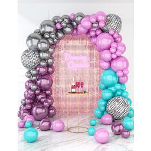 HOUSE OF PARTY Disco Balloon Garland Kit 96 Pcs Latex and Holographic Foil Balloons with Disco Foil Balloons for Birthday, Bachelorette, Last Disco Party Decorations