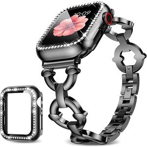 Mesime Compatible with Apple Watch Band 38mm 40mm 41mm 42mm 44mm 45mm 46mm, Women Bling Jewelry Bands with Tempered Glass Screen Protector Case, Shiny Strap for iWatch Series 11/10/9/8/7/6/5/4/3/2/1/SE