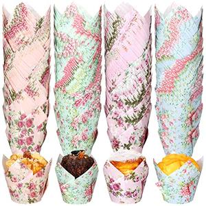 200  Pcs Floral Baking Cups Paper Cupcake Liners Muffin Liners Watercolor Flower Cupcake Wrappers for Tea Party Wedding Birthday Baby Shower Decorations