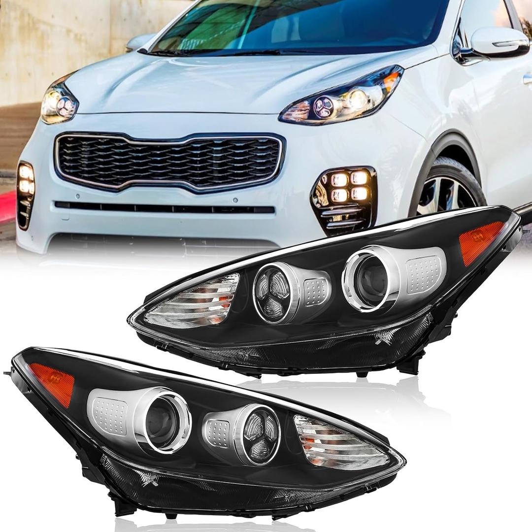 TODO Headlight Assembly Compatible with 2017-2022 Kia Sportage, Halogen Headlamp with LED DRL Left Driver & Right Passenger Side, Replacement for 92101-D9110 92102-D9110 92101-D9140 92102-D9140