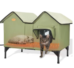 Heated Cat House for Outside Cats in Winter, Extra Large Heated Outdoor Cat House Weatherproof Insulated with Elevated Base & Escape Door, Waterproof Cat Shelter for Multiple Cats Feral Stray Kitty