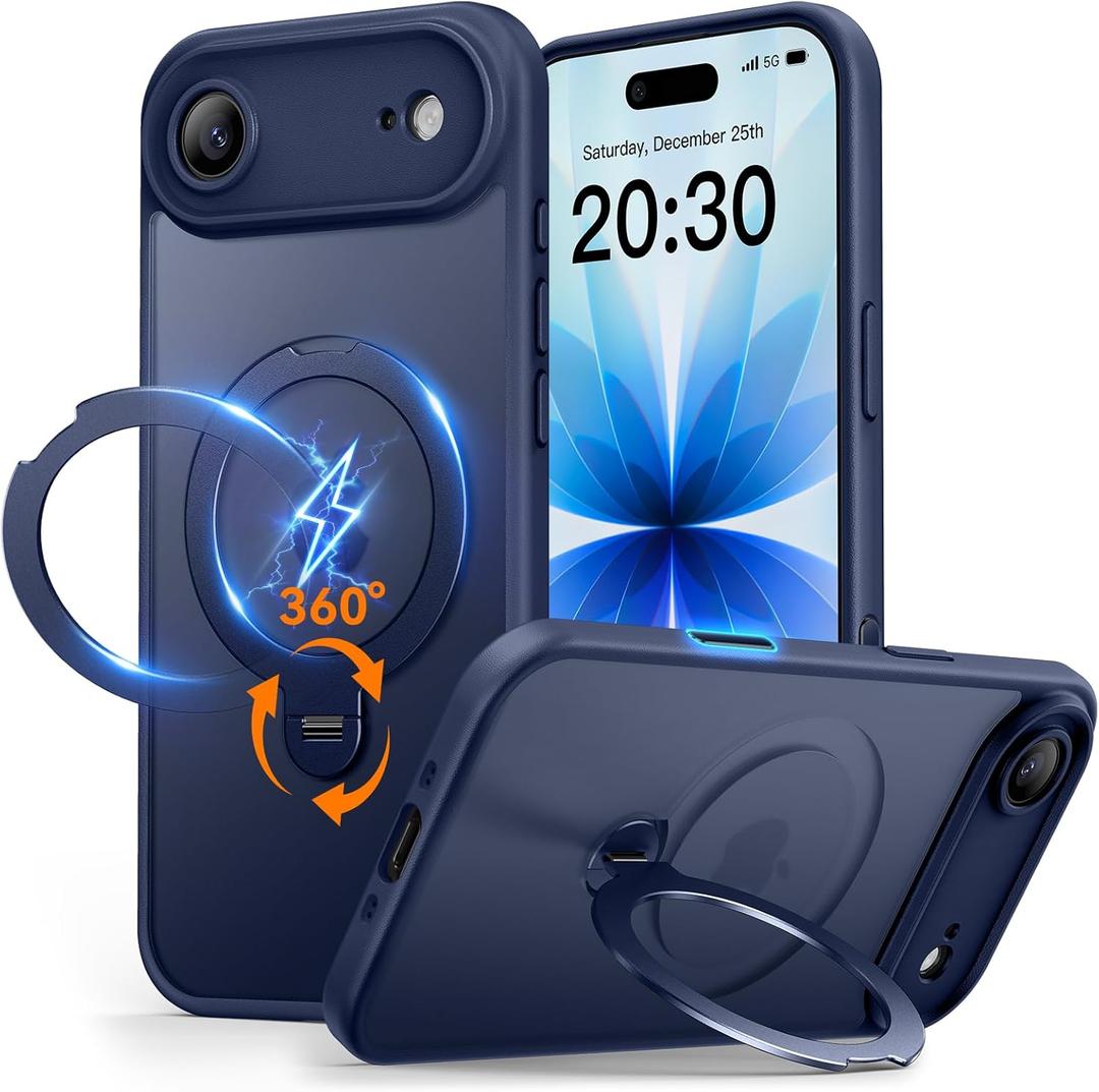 for iPhone Air Case: with 360 Spin Magnetic Stand, Camera Control Button, Fit for MagSafe, Military Drop Protection, Protective Slim Phone Cover for 17Air with Ring Kickstand, 6.5", Blue