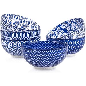 Selamica Ceramic Cereal Bowls Set of 6, 24 Oz Deep Soup Bowls for Kitchen, 5.9 Inch Porcelain Dessert Bowls for Salad, Pasta, Oatmeal, Ramen, Microwave Dishwasher Safe, Set of 6, Vintage Blue
