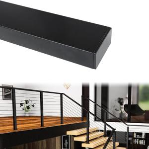 Muzata 6'6" Stainless Steel Handrail Black Rectangular Top Rail Cable Railing System Handrail Deck Stair Indoor Outdoor with End Cap for Cable Railing Kit HT10 BP4