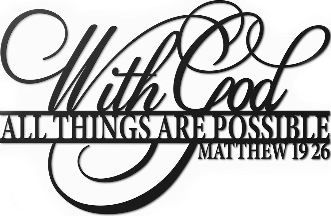 Vivegate With God All Things Are Possible Sign Metal Wall Decor, 18"X12" Inch Religious Scripture Black Christian Bible Verses Everthing Is Possible with God Bibical Wall Hanging Decoration