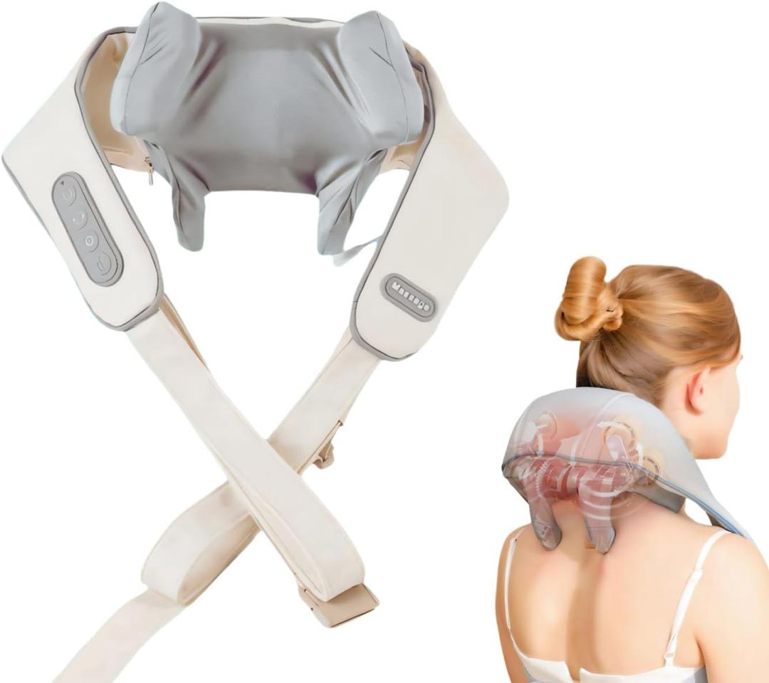 Veeloza Neck Massage, Veeloza Thermal Touch Massager Adjustable Heat and Massage Speed, Rechargeable Portable Ergonomic Neck Massager (White)
