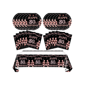 41PCS 80th Birthday Decorations for Women Vintage Rose Gold Black 1946 Party Supplies Kit Include 80th Birthday Plates and Napkins,Tablecloth Set 80 Years Brithday Party Tableware Kit for Girls Women