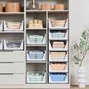 4 Pack Stackable Closet Storage Basket - Stackable Storage Bins, Multifunctional & Foldable Closet Organizer Divided, Wardrobe Cupboard Space-Saving Clothes Storage Hat Organizer, White