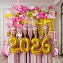 Pink and gold Graduation Decorations 2026 Set of 4 GRAD Balloon Boxes with Balloon Arch Garland Kit mylar balloons shimmer Fringe Curtain So Proud of You 2026 prom Graduation Decorations