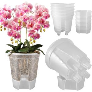 Cdd's Path 5-Pack 6 Inch Self Watering Naked Root Planter Pots with Drainage Holes & Reservoir, Plastic Planters with Air Pipes for Indoor Outdoor PlantsClear